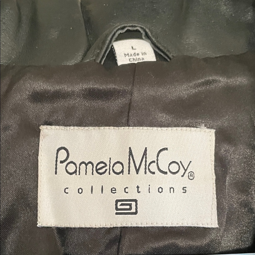 Vintage Pamela McCoy Black Gold Studded Leather Trench Coat - Picture 2 of 10